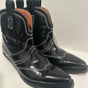 Ganni Cowgirl ankle boots western black patent size 38/8 Womens pre-loved EUC
